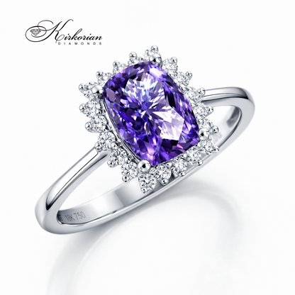 елегантен пръстен с аметист 1.36 ct и диаманти бяло злато RN172