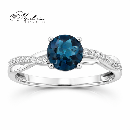 детайл на London Blue топаз с диаманти в бяло злато 18К RN173