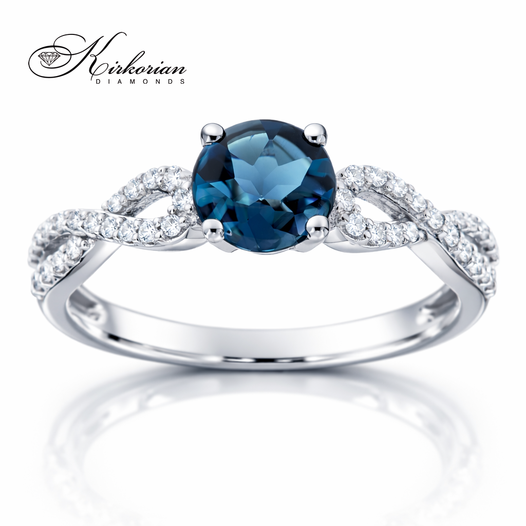 Годежен пръстен с Лондон Блу Топаз 0.80 ct и диаманти 0.15 ct от бяло злато 14К – лукс на достъпна цена
