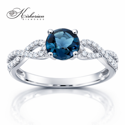 Годежен пръстен с Лондон Блу Топаз 0.80 ct и диаманти 0.15 ct от бяло злато 14К – лукс на достъпна цена