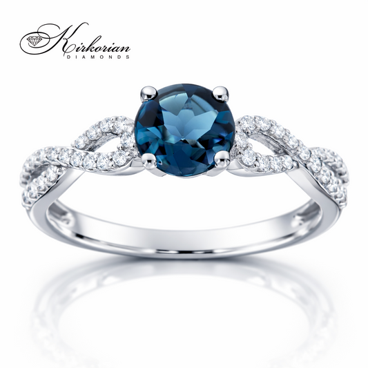 Годежен пръстен с Лондон Блу Топаз 0.80 ct и диаманти 0.15 ct от бяло злато 14К – лукс на достъпна цена
