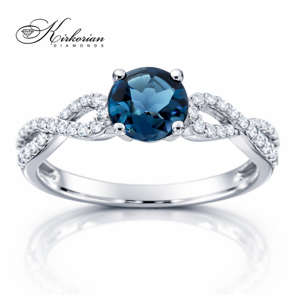 Годежен пръстен с Лондон Блу Топаз 0.80 ct и диаманти 0.15 ct от бяло злато 14К – лукс на достъпна цена