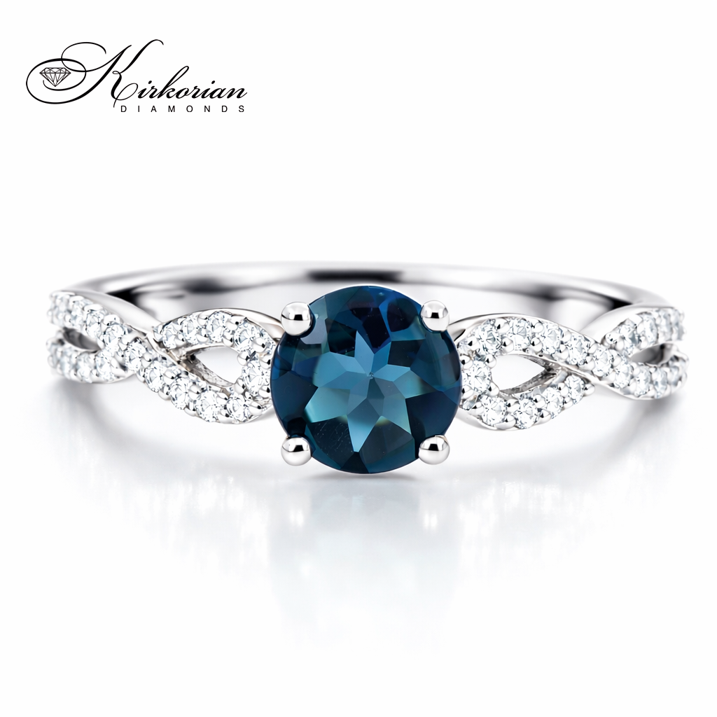 Годежен пръстен с Лондон Блу Топаз 0.80 ct и диаманти 0.15 ct от бяло злато 14К – лукс на достъпна цена