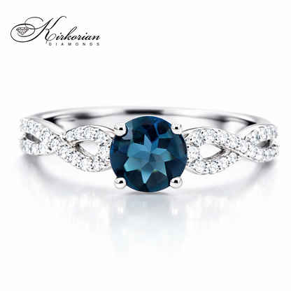 Годежен пръстен с Лондон Блу Топаз 0.80 ct и диаманти 0.15 ct от бяло злато 14К – лукс на достъпна цена