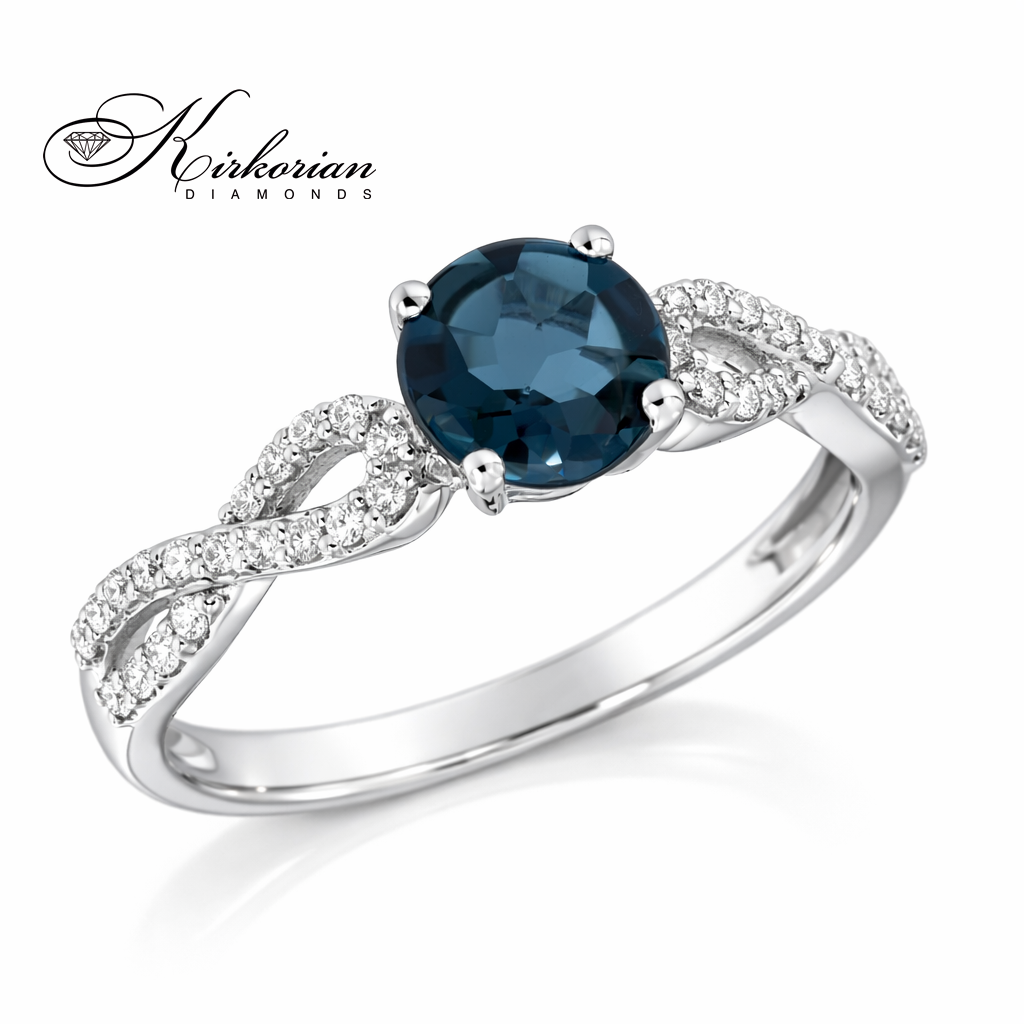 Годежен пръстен с Лондон Блу Топаз 0.80 ct и диаманти 0.15 ct от бяло злато 14К – лукс на достъпна цена