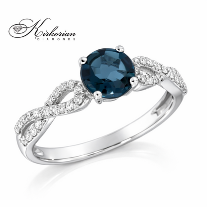 Годежен пръстен с Лондон Блу Топаз 0.80 ct и диаманти 0.15 ct от бяло злато 14К – лукс на достъпна цена