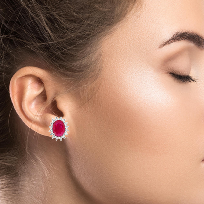 Обеци Бяло Злато 18к с Рубин и Диаманти 0.31 Карата - Код: RN176 | Kirkorian Diamonds