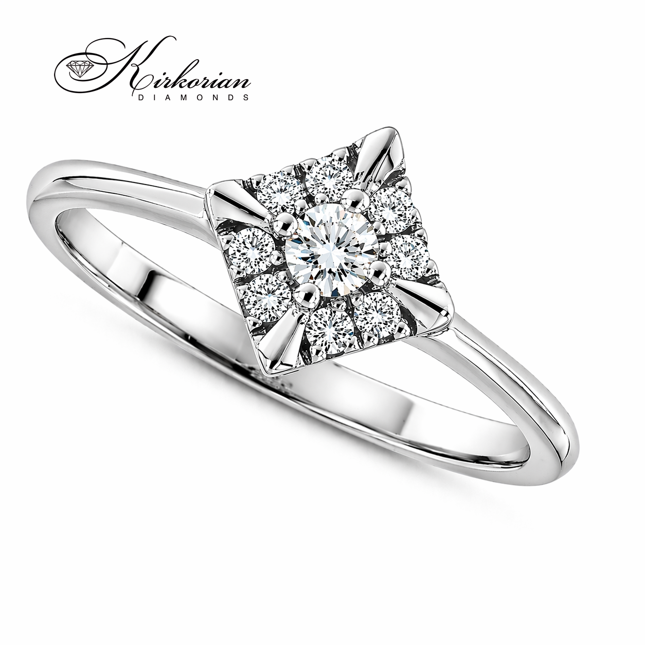 годежен пръстен бяло злато 14К с диаманти 0.20 ct изглед под ъгъл квадратна форма halo RN18 топ цена