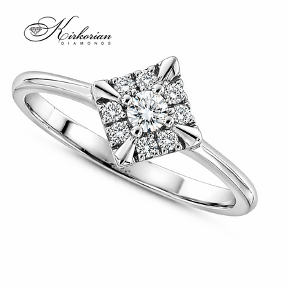 годежен пръстен бяло злато 14К с диаманти 0.20 ct изглед под ъгъл квадратна форма halo RN18 топ цена