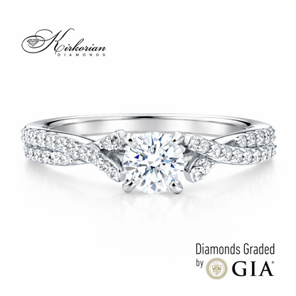 диамантен годежен пръстен 0.44 ct GIA бяло злато 18k елегантен дизайн RN181B