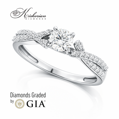 елегантен годежен пръстен с централен диамант 0.44 ct GIA бяло злато 18k