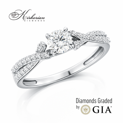 луксозен годежен пръстен с диамант 0.44 ct GIA бяло злато 18k страничен изглед RN181B