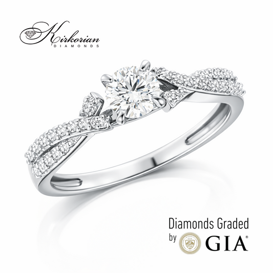 луксозен годежен пръстен с диамант 0.44 ct GIA бяло злато 18k страничен изглед RN181B