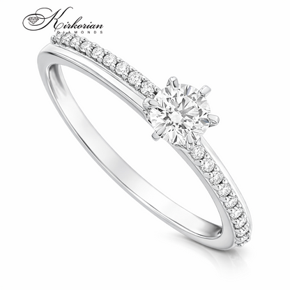 Годежен пръстен с диаманти 0.355ct от бяло злато 14К – модел RN182B, централен брилянтен диамант с паве диаманти по халката