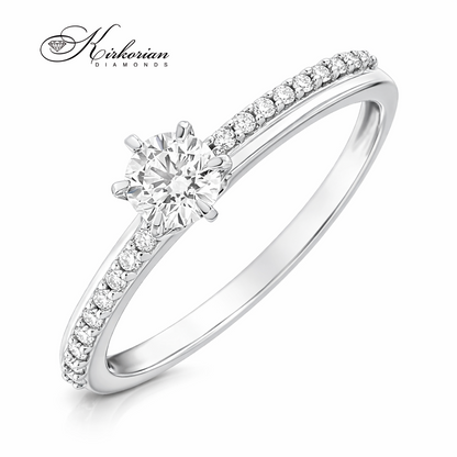 Годежен пръстен с диаманти 0.355ct от бяло злато 14К RN182B – елегантен солитер с централен диамант и диаманти по шината