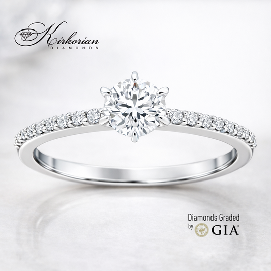 годежен пръстен с диамант 0.38 ct GIA бяло злато 18K модел RN184B Kirkorian Diamonds фронтален изглед