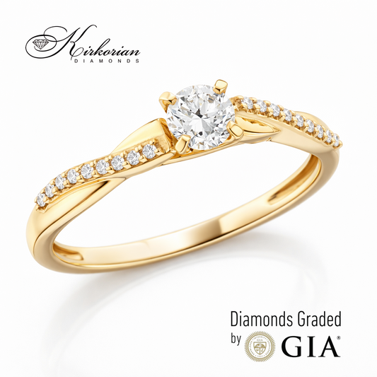 Годежен пръстен с диамант 0.36ct GIA жълто злато 18k – модел RN185A