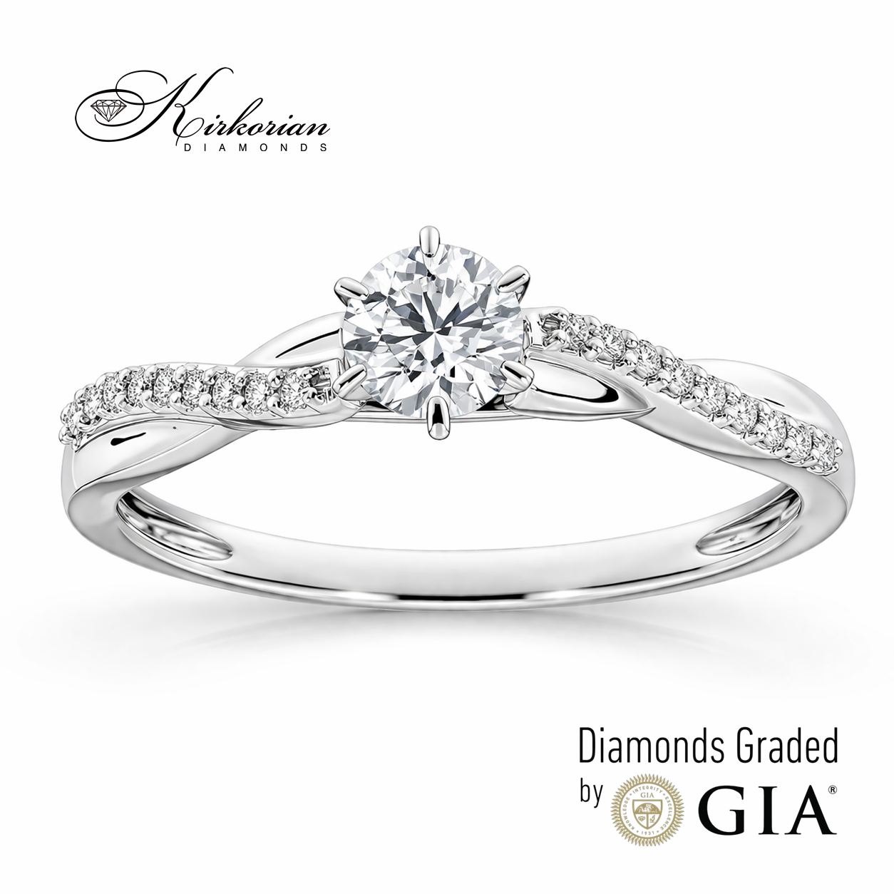 елегантен годежен пръстен с диамант 0.36 ct GIA бяло злато 18К модел RN185B