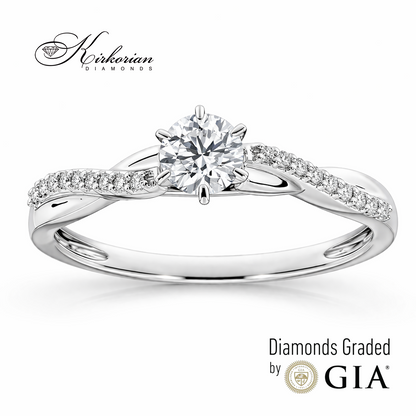 елегантен годежен пръстен с диамант 0.36 ct GIA бяло злато 18К модел RN185B