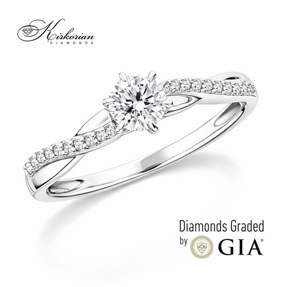 луксозен диамантен годежен пръстен 18К бяло злато 0.36 ct GIA RN185B