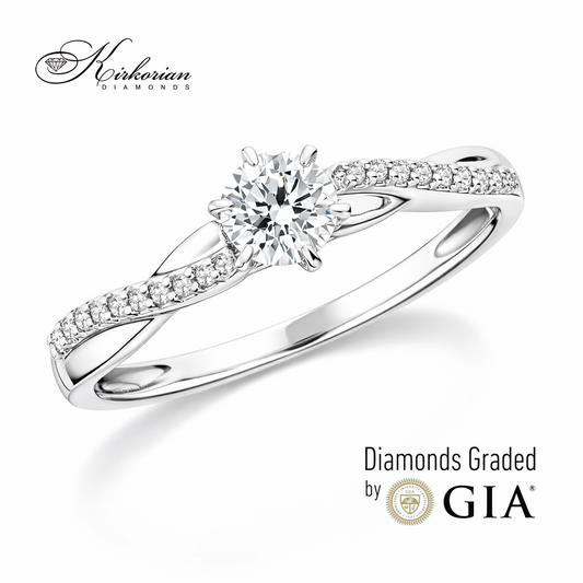 луксозен диамантен годежен пръстен 18К бяло злато 0.36 ct GIA RN185B