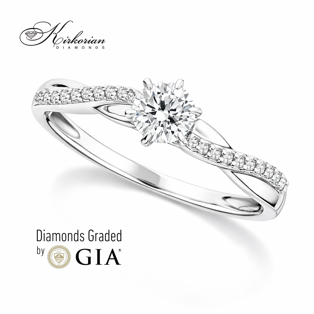 страничен изглед годежен пръстен с диамант 0.36 ct GIA бяло злато 18К RN185B