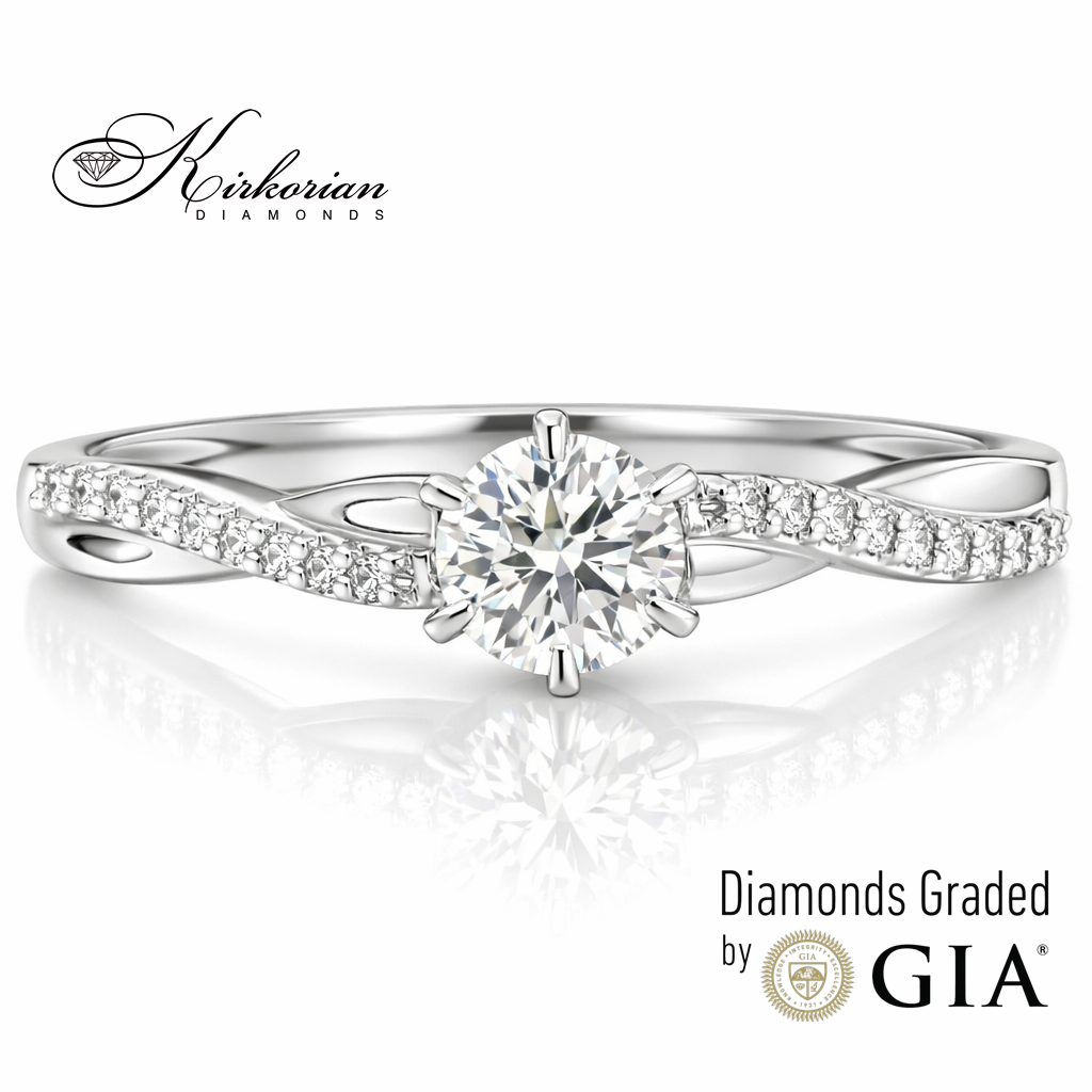 класически годежен пръстен с GIA диамант 0.36 ct бяло злато 18К RN185B Kirkorian Diamonds