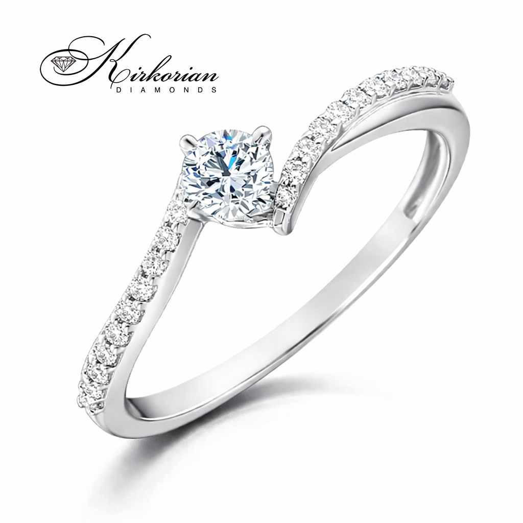 годежен пръстен с диаманти по халката 0.30 ct бяло злато 14K модел RN187