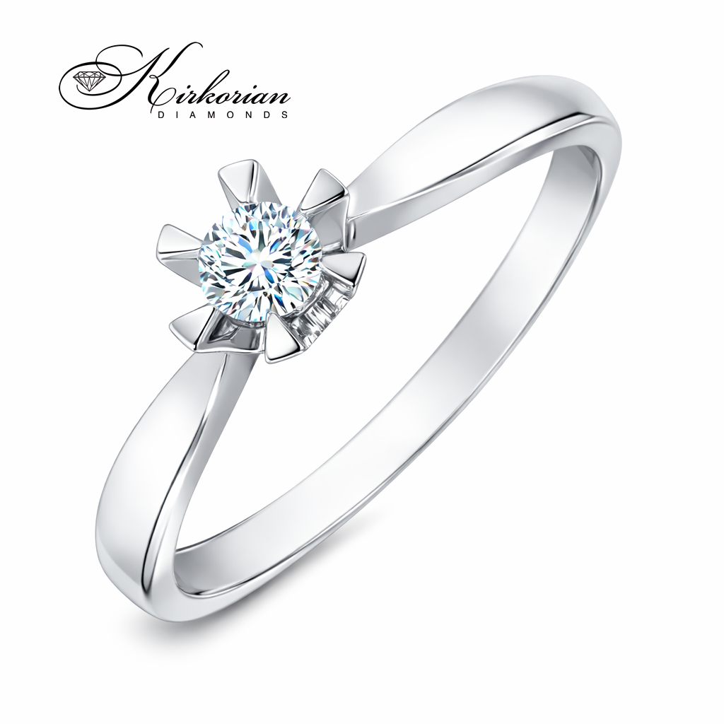 елегантен годежен пръстен бяло злато 14K с диамант 0.11 ct модел RN200