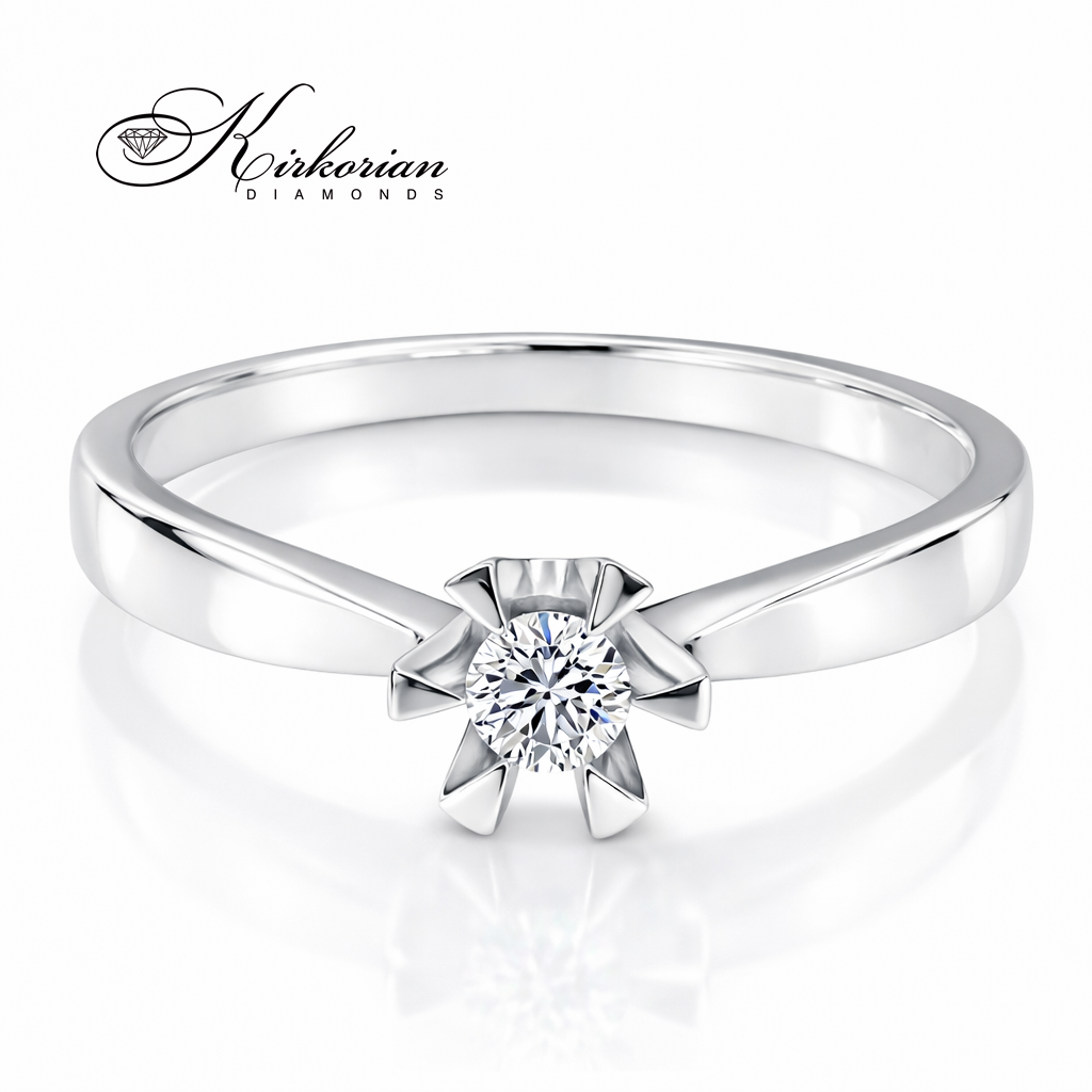 класически solitaire годежен пръстен с диамант 0.11 ct бяло злато 14K RN200