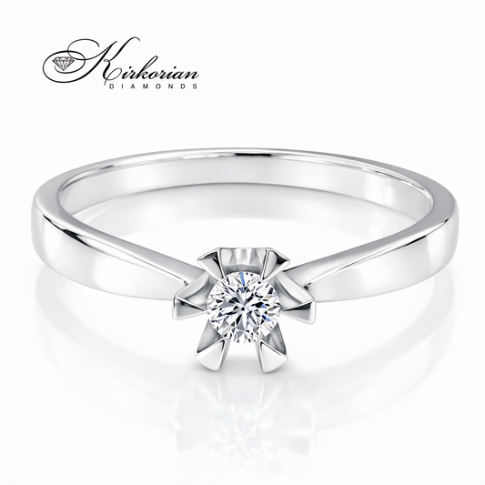 класически solitaire годежен пръстен с диамант 0.11 ct бяло злато 14K RN200