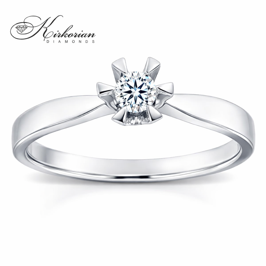 изчистен годежен пръстен бяло злато 14K с централен диамант 0.11 ct RN200