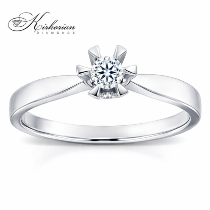 изчистен годежен пръстен бяло злато 14K с централен диамант 0.11 ct RN200