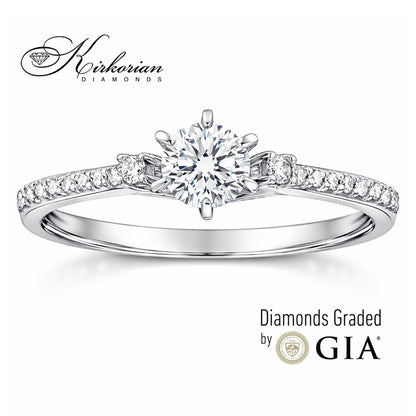 Годежен пръстен от бяло злато 14K с централен диамант 0.30ct GIA – общо 0.41ct | Размер 53