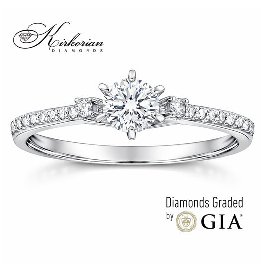 Годежен пръстен от бяло злато 14K с централен диамант 0.30ct GIA – общо 0.41ct | Размер 53