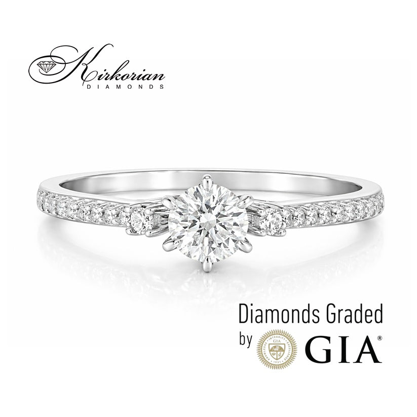 Годежен пръстен от бяло злато 14K с централен диамант 0.30ct GIA – общо 0.41ct | Размер 53