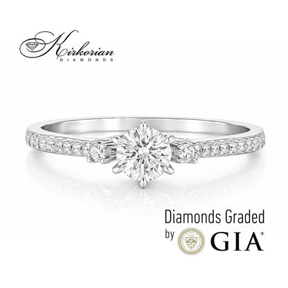 Годежен пръстен от бяло злато 14K с централен диамант 0.30ct GIA – общо 0.41ct | Размер 53