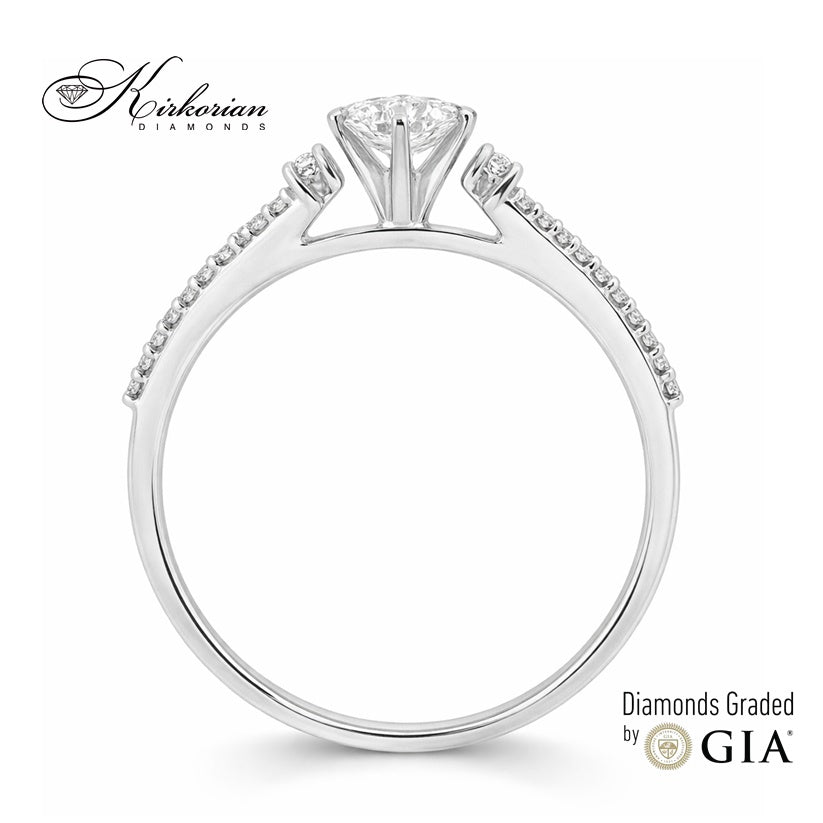 Годежен пръстен от бяло злато 14K с централен диамант 0.30ct GIA – общо 0.41ct | Размер 53