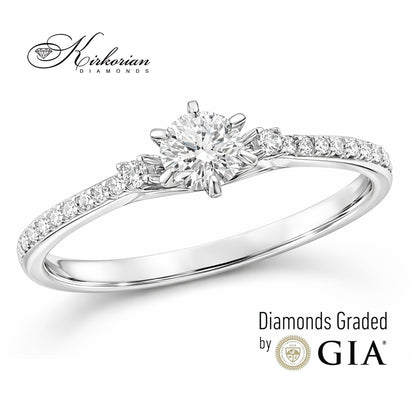 Годежен пръстен от бяло злато 14K с централен диамант 0.30ct GIA – общо 0.41ct | Размер 53