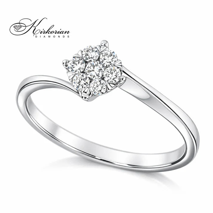 диамантен клъстер годежен пръстен бяло злато