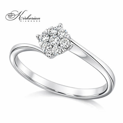 диамантен клъстер годежен пръстен бяло злато