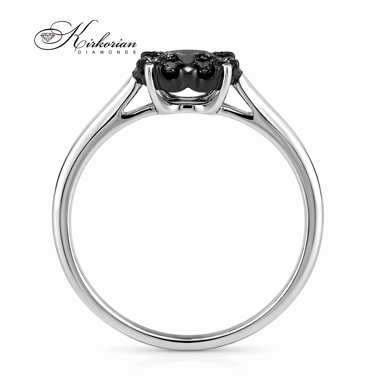 Детайл на годежен пръстен с черни диаманти 0.29 ct върху бяло злато 18К – KD сертификат RN208