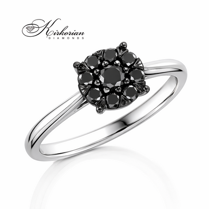Луксозен пръстен с черни диаманти 0.29 ct от бяло злато 18К – изчистен и модерен дизайн RN208