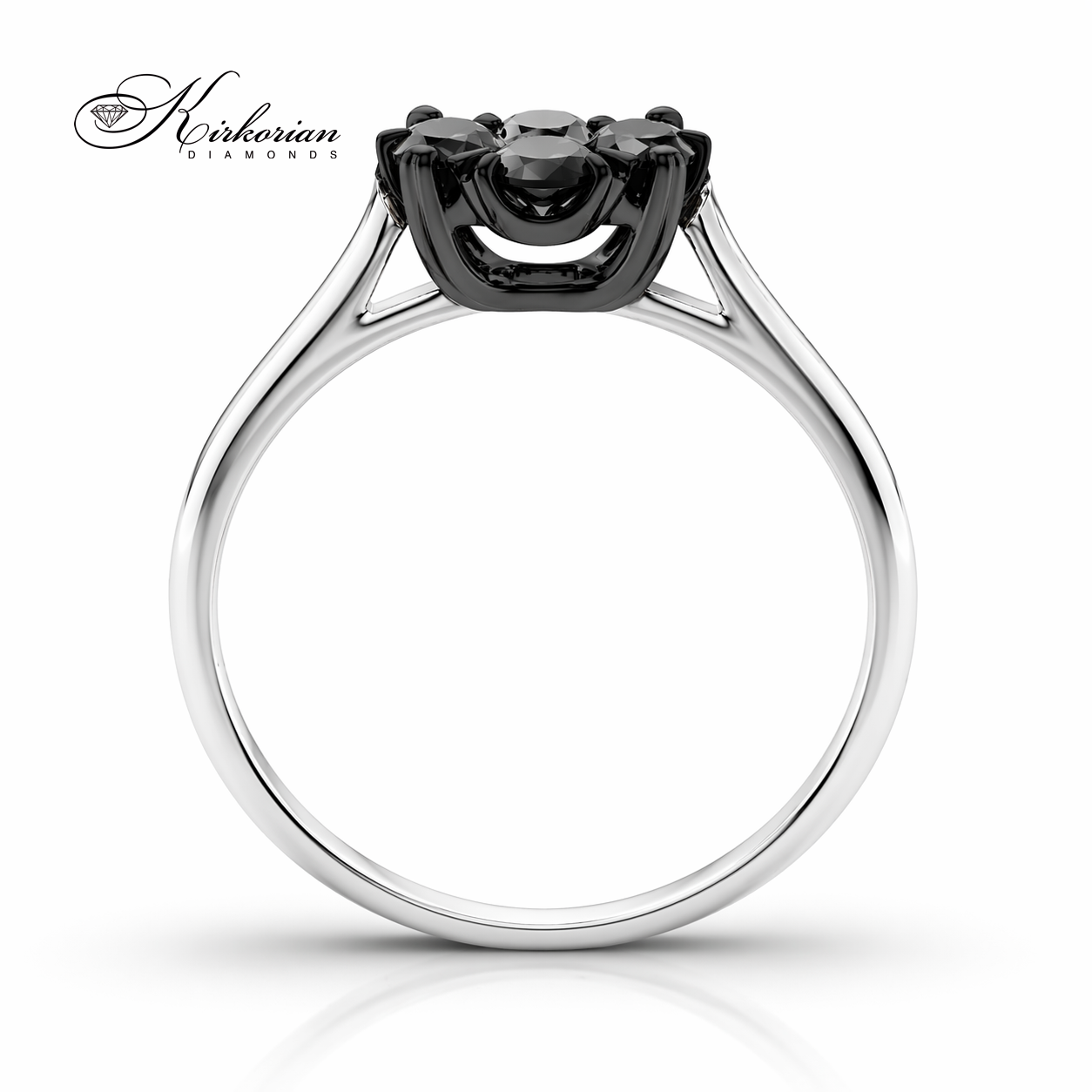 дамски пръстен бяло злато 18К с черни диаманти 0.55 ct модерен флорален дизайн RN209