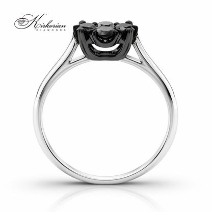 дамски пръстен бяло злато 18К с черни диаманти 0.55 ct модерен флорален дизайн RN209
