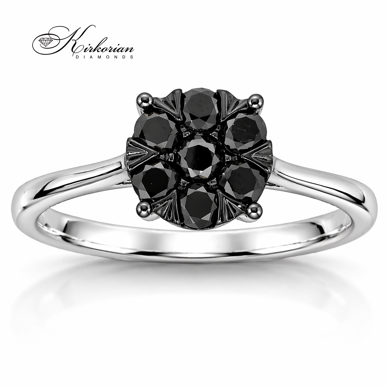 Елегантен пръстен цвете с черни диаманти 0.41 ct бяло злато 14К модел RN210 детайл