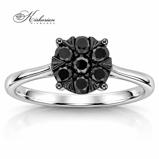 Елегантен пръстен цвете с черни диаманти 0.41 ct бяло злато 14К модел RN210 детайл