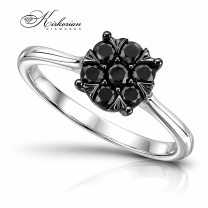 Дамски пръстен 14К бяло злато с черни диаманти 0.41 карата RN210 страничен ъгъл