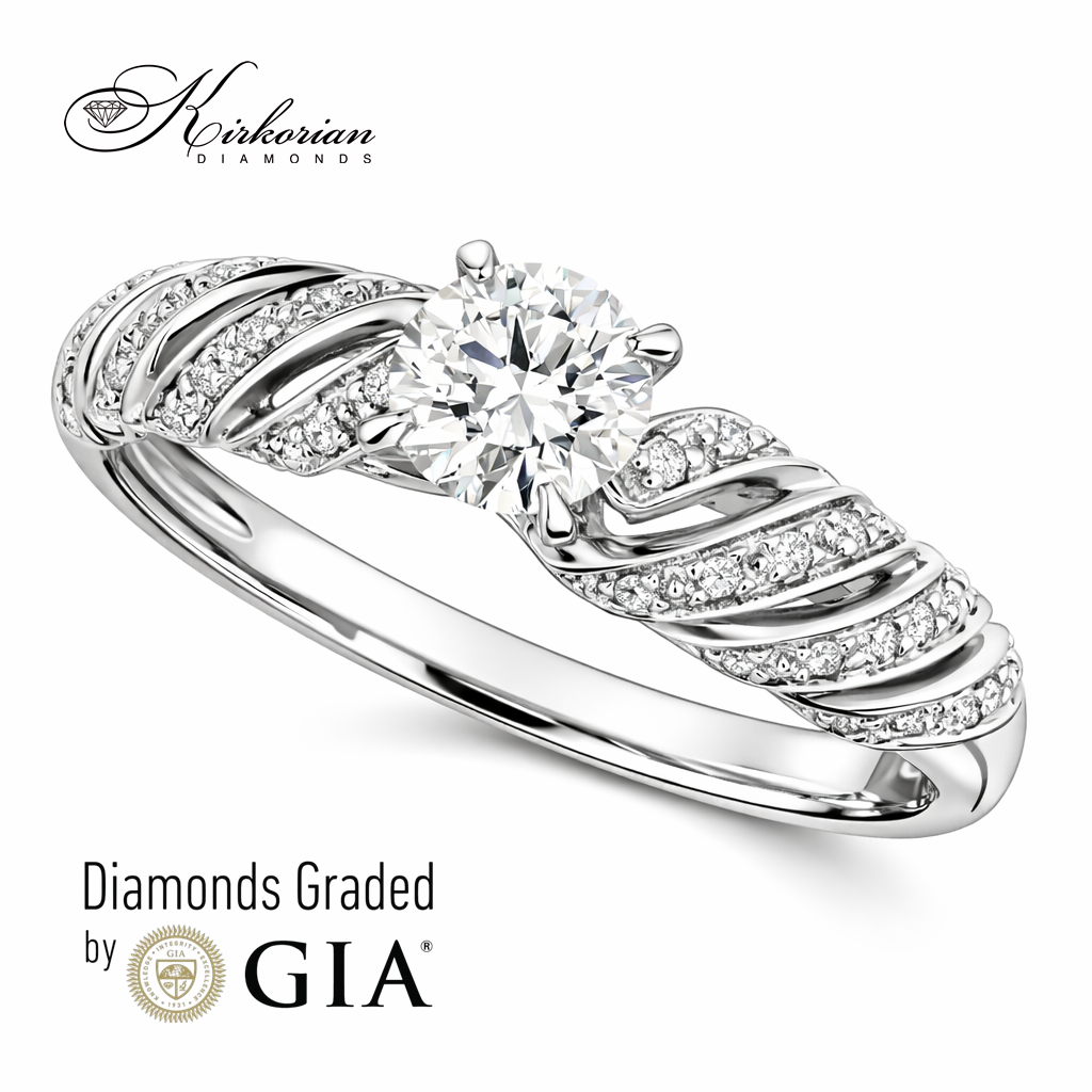 диамантен годежен пръстен 18К бяло злато GIA сертифициран диамант 0.47 ct модел RN213