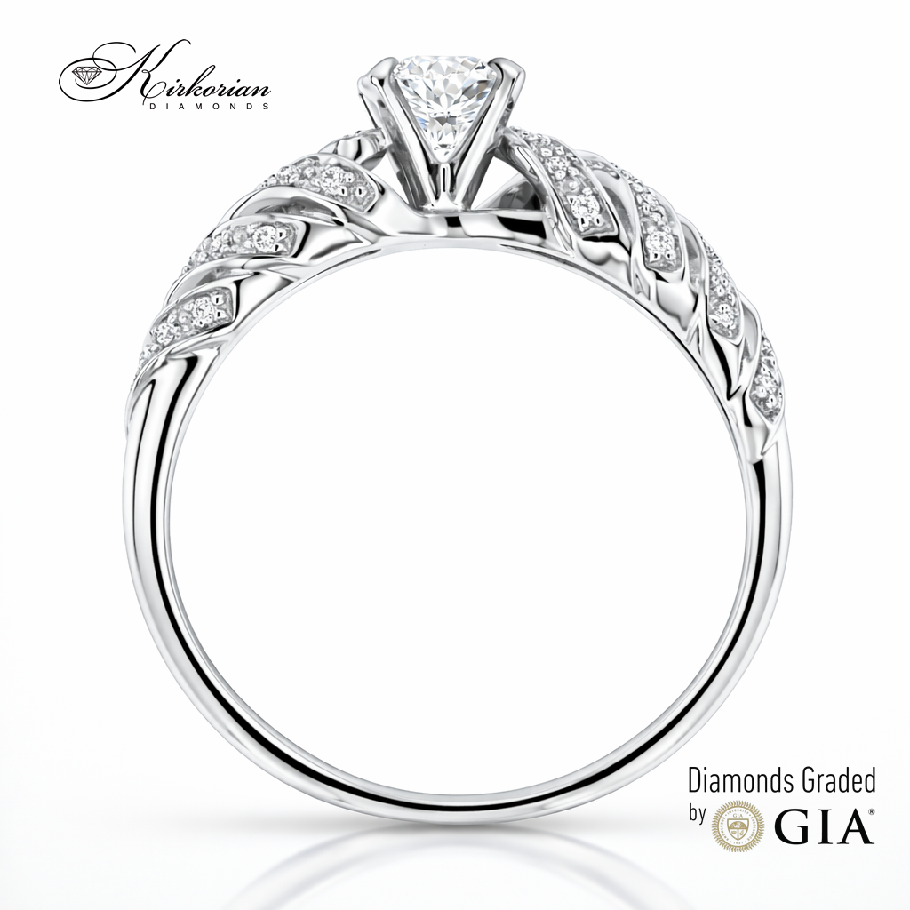 страничен изглед годежен пръстен бяло злато 18К с диаманти 0.47 ct GIA RN213
